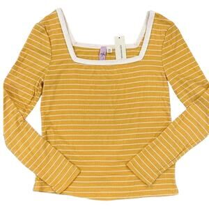 NWT Francesca's Gold and Cream Striped Ribbed Long Sleeve Shirt - SIZE XS